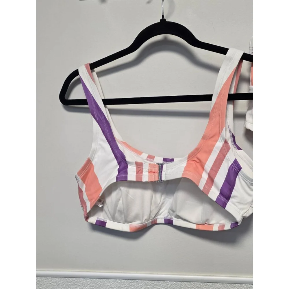 Women's Cupshe White Peach Purple Striped‎ High Waist Bikini Set 0X